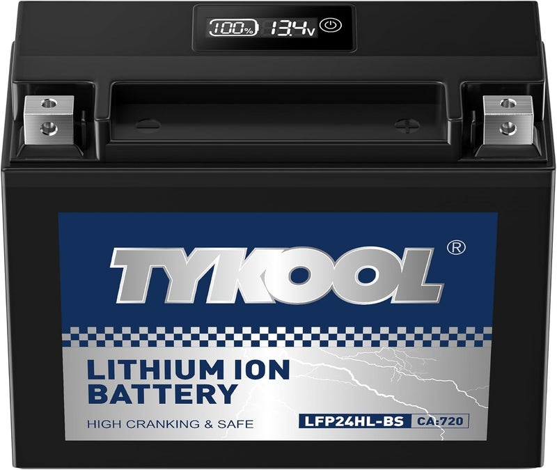 TYKOOL YTX24HL-BS High Performance Lithium LiFePO4 Motorcycle Battery, 720CCA,16Ah,2X Cranking Power,5X Service Life, Digital Readout,Competible for ATV,Motorcycle,Snowmobile, riding lawn Mower - Image 1